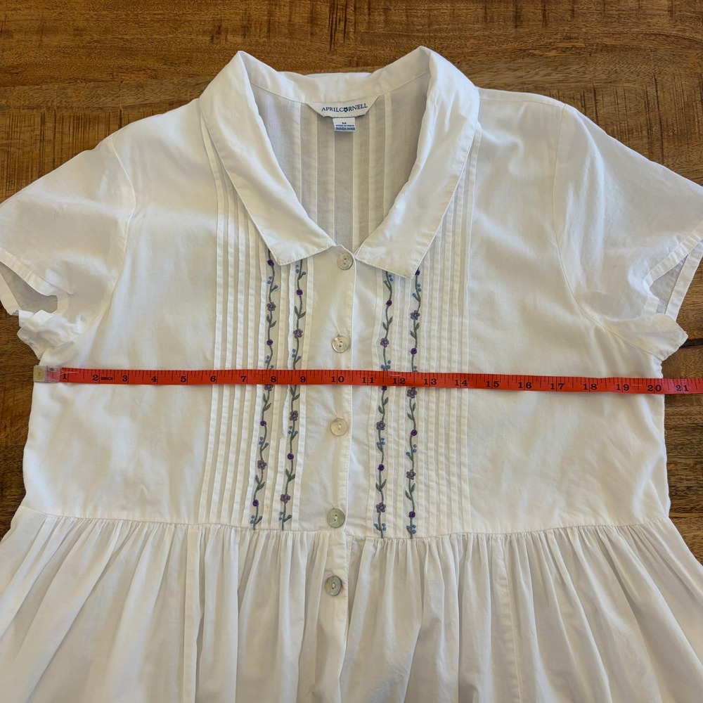 April Cornell Floral Embroidered Midi Dress M Cottagecore Prairie Cotton Poplin - Picture 13 of 14